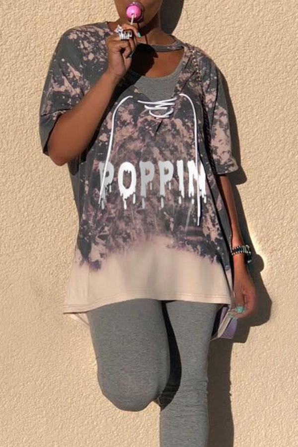 

Lovely Casual Hollowed-out Grey T-shirt