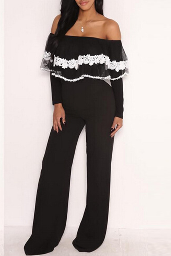

Lovely Casual Patchwork Black One-piece Jumpsuit