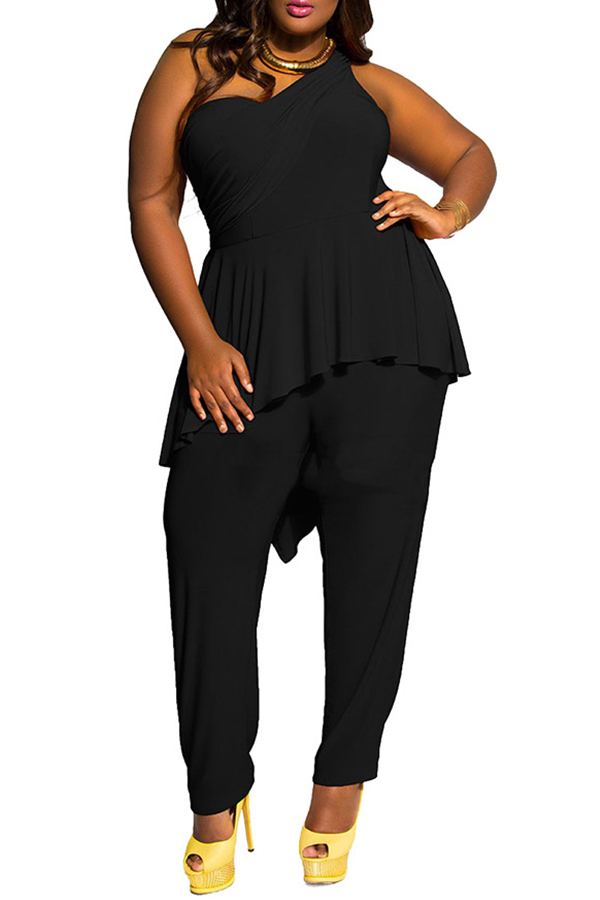 

Lovely Casual Dew Shoulder Black One-piece Jumpsuit