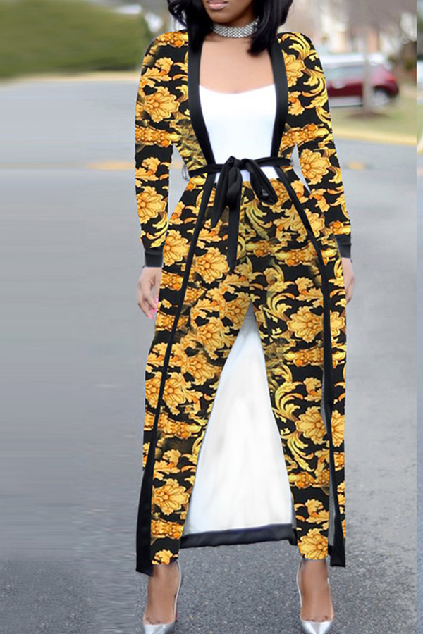 

Lovely Casual Printed Knitting Two-piece Pants Set(With Belt, Yellow