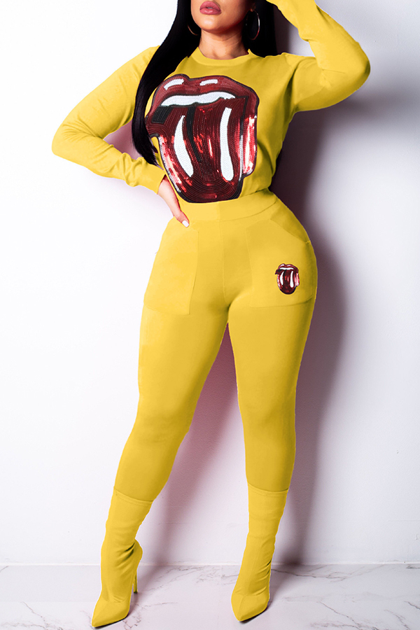

Lovely Trendy Sequined Decorative Yellow Two-piece Pants Set