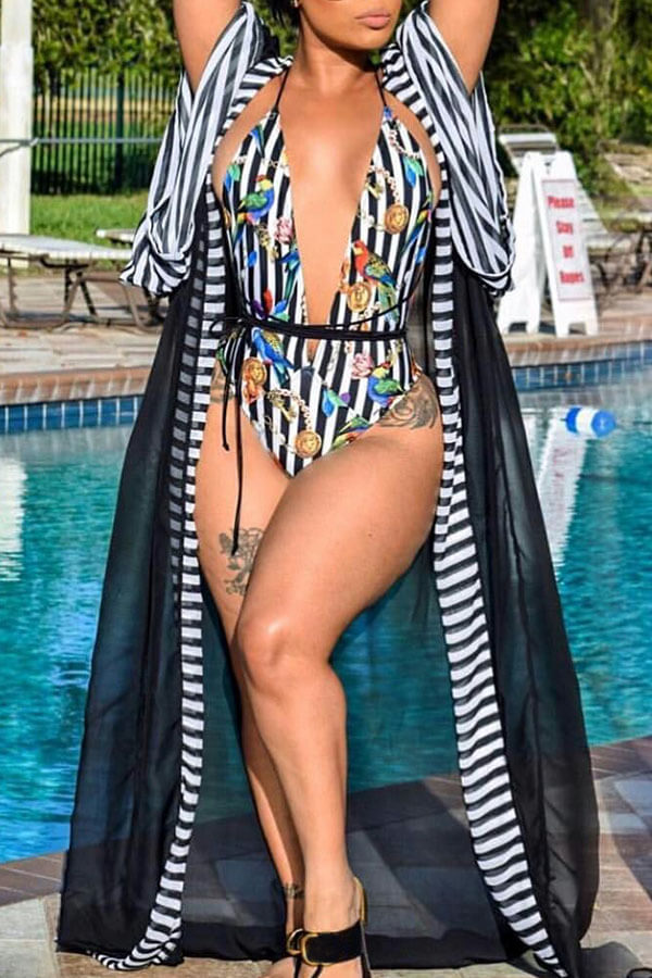 

Lovely Chic Printed Black One-piece Swimwear(With Cover-up)