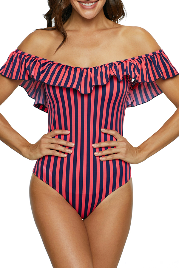 

Lovely Trendy Striped Multicolor One-piece Swimwears