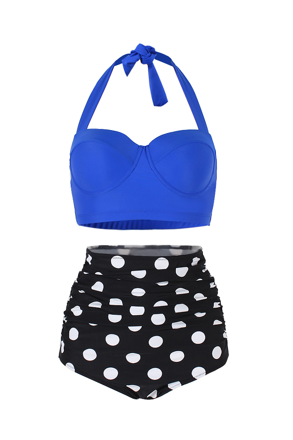 

Lovely Casual Dots Printed Blue Two-piece Swimwears