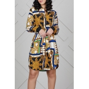 Lovely Casual Printed Yellow Knee Length Dress