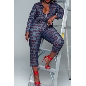 Lovely Casual Printed Blue Blending One-piece Jump