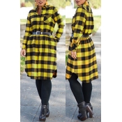 Lovely Casual Grids Printed Yellow Knee Length Dre
