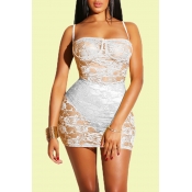 Lovely Sexy Hollowed-out White Lace Mini Dress