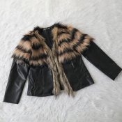 Lovely Fashion Patchwork Long Sleeves Yellow Faux 