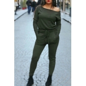 Lovely Casual Lace-up Army Green Blending One-piec