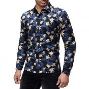 Lovely Casual Floral Printed Blue Cotton Shirt
