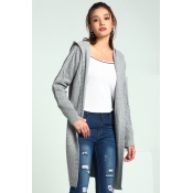 Lovely Casual Hooded Collar Light Grey Cardigan Sw