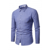 Lovely Casual Striped Blue Cotton Shirts