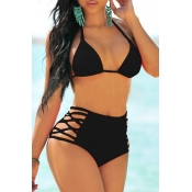 Lovely Sexy Hollowed-out Black Two-piece Swimwear