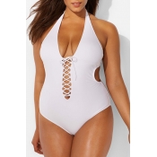 Lovely Trendy Hollowed-out White One-piece Swimwea