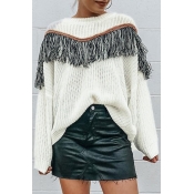 Lovely Casual Tassel Design White Sweaters