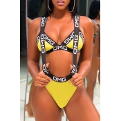 Lovely Chic Patchwork Yellow Two-piece Swimwear