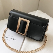 Lovely Trendy Square Buckle Black PU Shoulder Bags