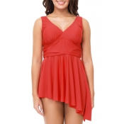 Lovely Trendy Asymmetrical Red Two-piece Swimwears