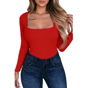 Lovely Casual Long Sleeves Red Bodysuit