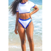 Lovely Chic Patchwork White Two-piece Swimwear
