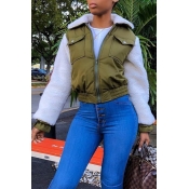 Lovely Sweet Patchwork Army Green Blending Jacket