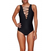 Lovely Sexy Hollowed-out Black One-piece Swimwears