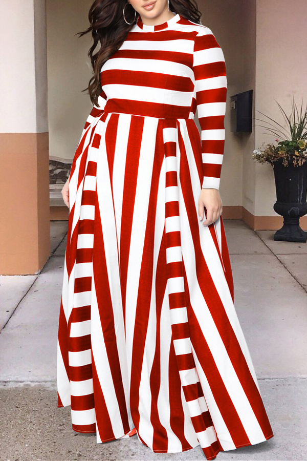 

Lovely Casual Striped Red Floor Length Dress