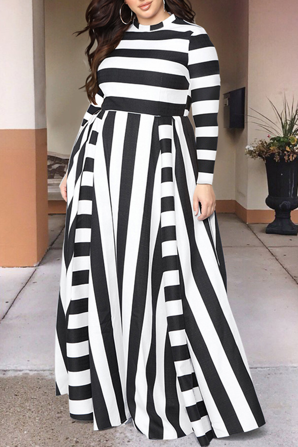 

Lovely Casual Striped Black Floor Length Dress