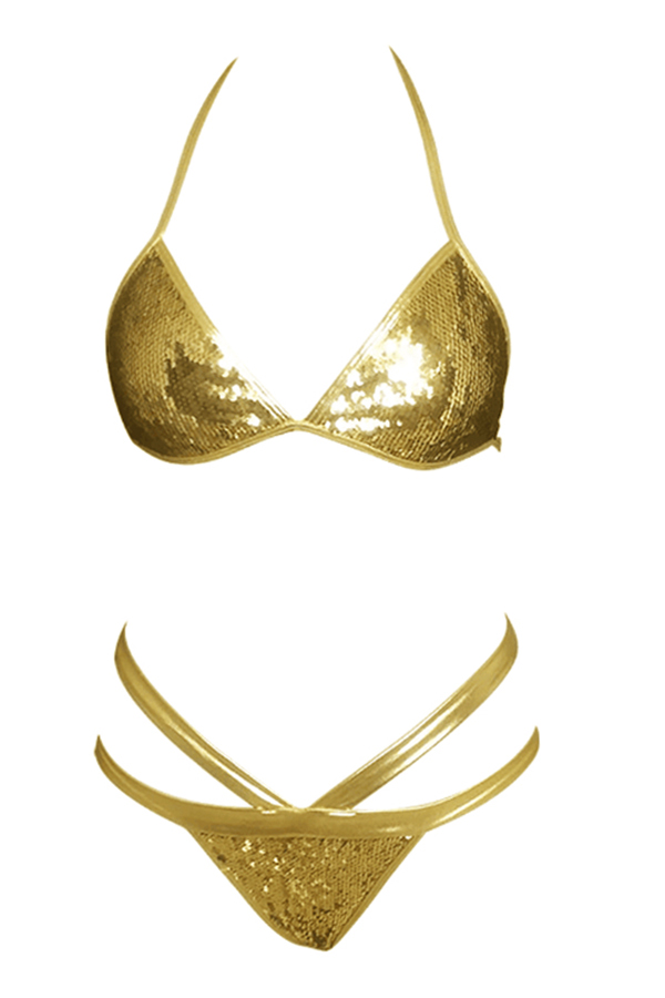 

Lovely Sexy Sequined Decorative Gold Bikinis