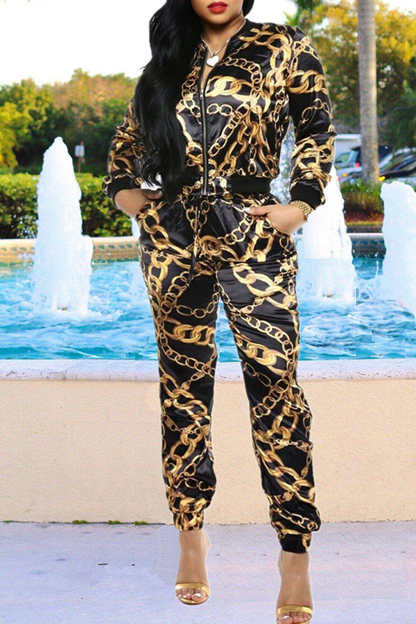

Lovely Trendy Printed Gold Two-piece Pants Set
