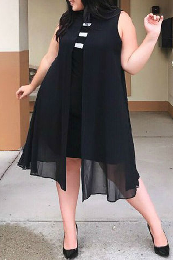 

Lovely Trendy Patchwork Black Chiffon Knee Length Dress