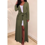 Lovely Casual Lace-up Army Green Chiffon Coat