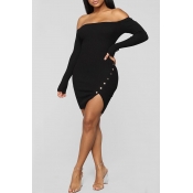 Lovely Trendy Dew Shoulder Black Blending Mini Dre