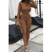 Lovely Chic Skinny Coffee Two-piece Pants Set