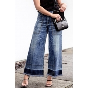 Lovely Casual Patchwork Blue Denim Jeans