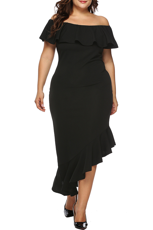 

Lovely Trendy Patchwork Black Ankle Length Dress