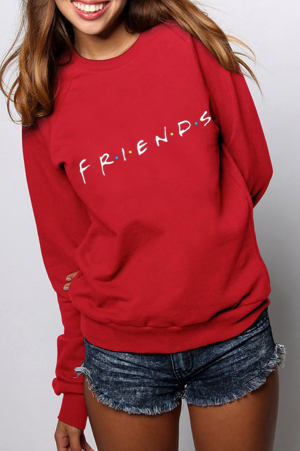 

Lovely Casual Printed Loose Red Cotton Sweatshirt