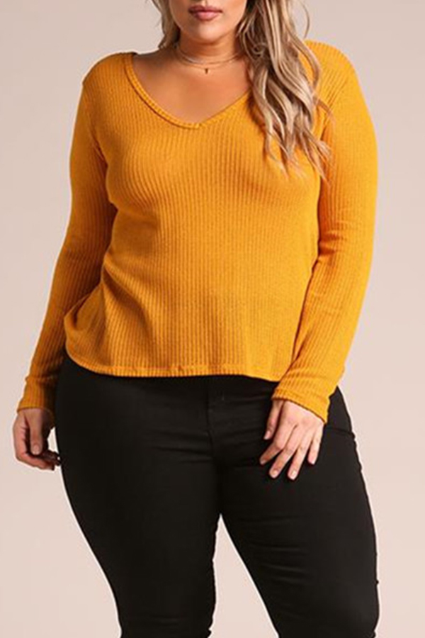 

Lovely Casual Long Sleeves Loose Yellow T-shirt
