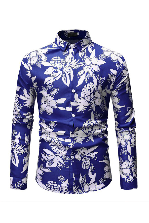 

Lovely Casual Floral Printed Blue Cotton Shirts