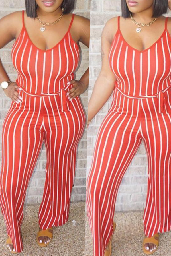

Lovely Casual Striped Red One-piece Jumpsuit