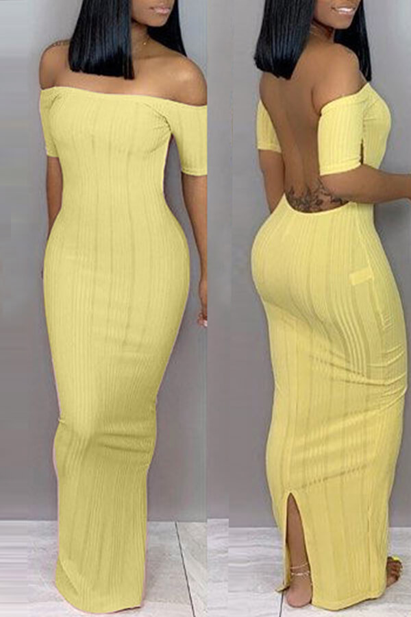 

Lovely Trendy Backless Yellow Ankle Length Dress