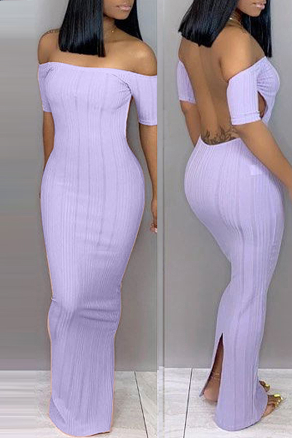 

Lovely Trendy Backless Purple Ankle Length Dress