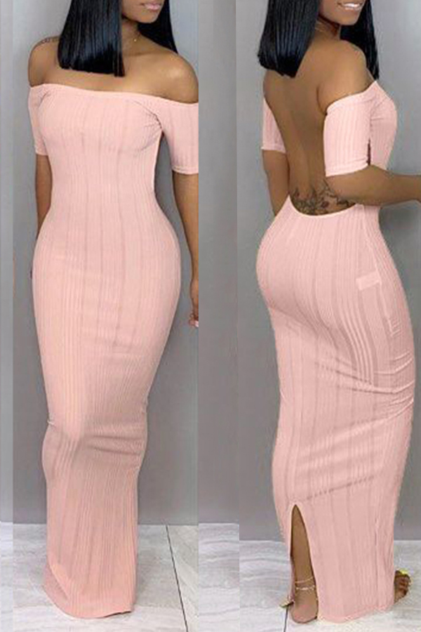 

Lovely Trendy Backless Pink Ankle Length Dress