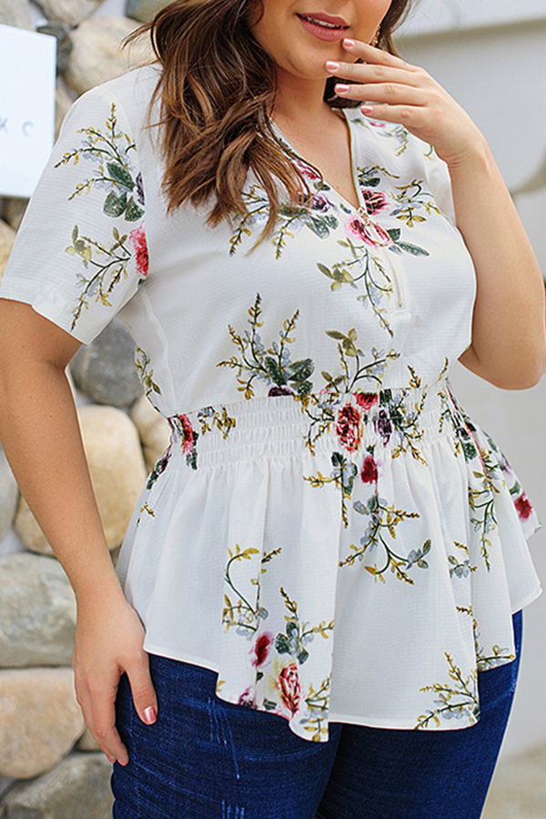 

Lovely Casual Floral Printed White Blouses