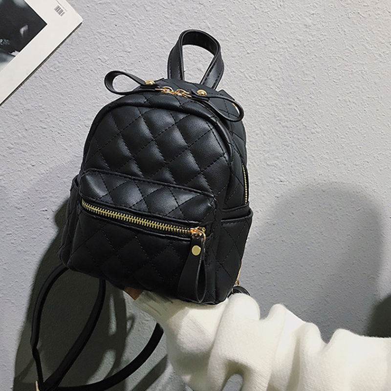 

Lovely Fashion Grids Black PU Backpacks