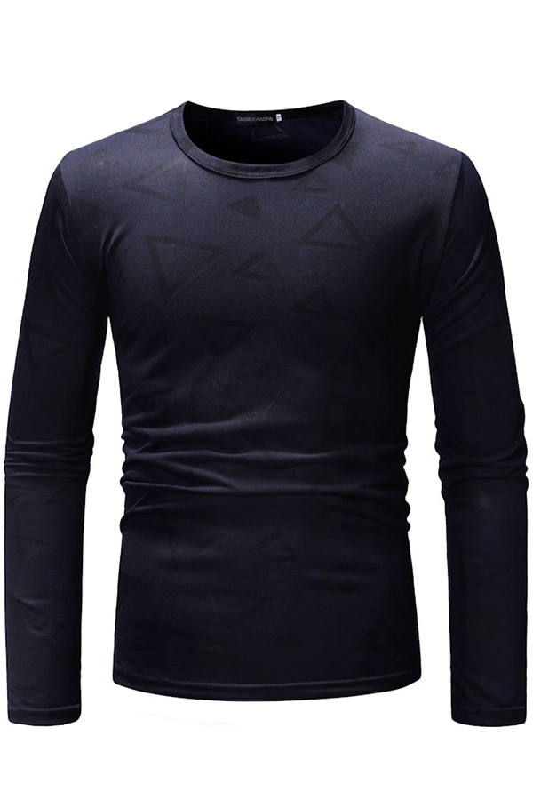 

Lovely Casual Geometric Printed Navy Blue Blending T-shirt