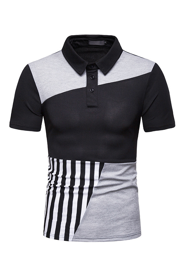 

Lovely Work Patchwork Black Cotton Polo Shirts