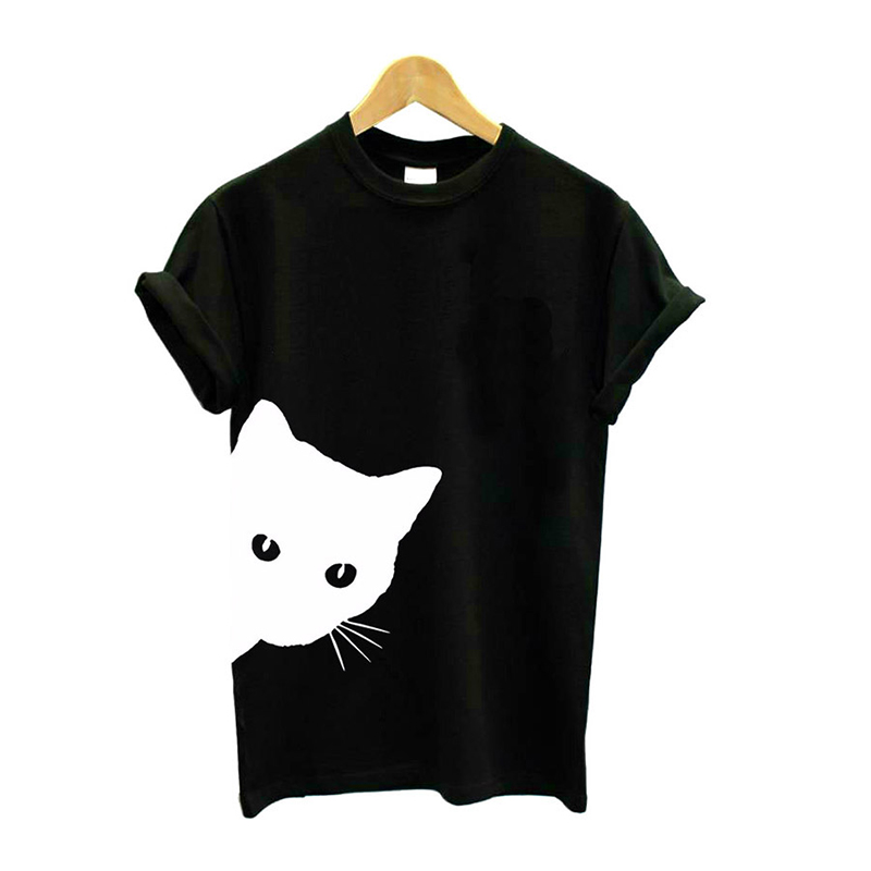 

Lovely Casual Cat Printed Black Cotton T-shirt