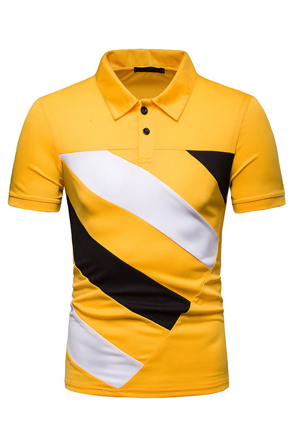 

Lovely Trendy Patchwork Yellow Cotton Polo Shirt